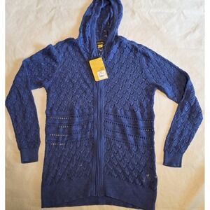 Cabela's NWT Women's Triune Hooded Zip Front Sweater Blue XL coastal grandma